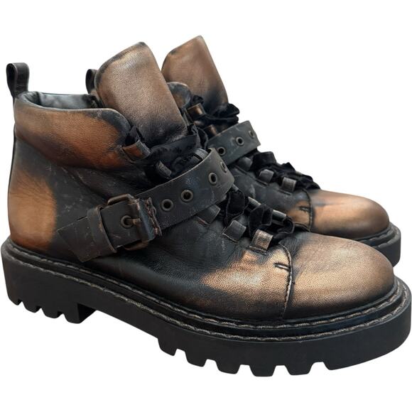 Henry Begueling Lace Up Booties With Buckle In Bronze Size 37 - Picture 1 of 15